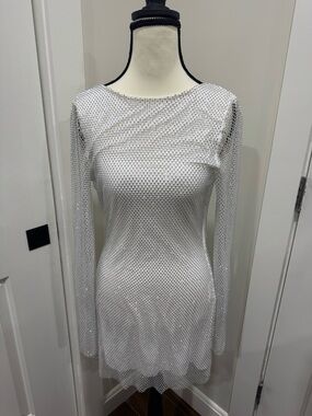Anna White Rhinestone Mesh Mini Dress - 12th tribe